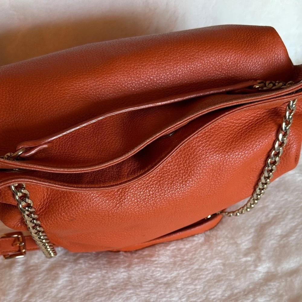 Michael Kors Leather Chain Strap Hobo Leather Shoulder Bag - Burnt Orange